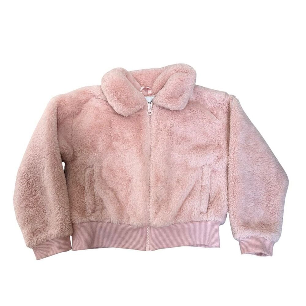 Amazon Essentials Girls S 6-7 Pink Faux Fur Teddy Jacket Full Zip Plush Coat